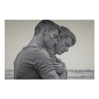 Love Gay Couple - Charcoal Sketch - Poster