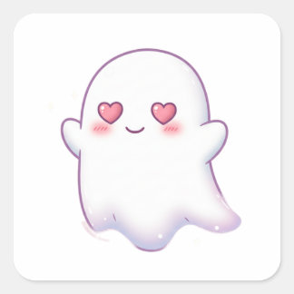Love Ghost – Kawaii & Adorable! Quadratischer Aufkleber