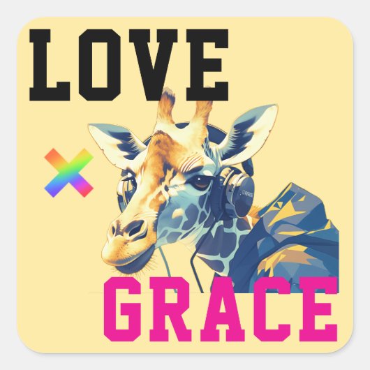 LOVE × GIRAFFE - Custom Quadratischer Aufkleber (Vorderseite)