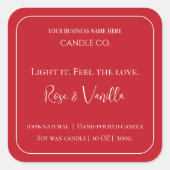 Love Glow Valentine – Romantic Love Candle Label Quadratischer Aufkleber (Vorderseite)