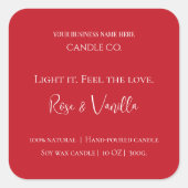 Love Glow Valentine – Romantic Love Candle Label Quadratischer Aufkleber (Vorderseite)