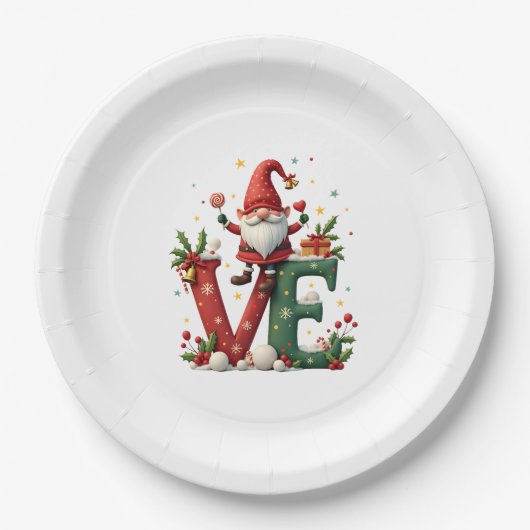 LOVE Gnome Christmas Pappteller (Vorderseite)
