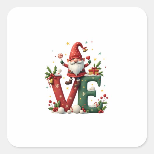 LOVE Gnome Christmas Quadratischer Aufkleber (Vorderseite)