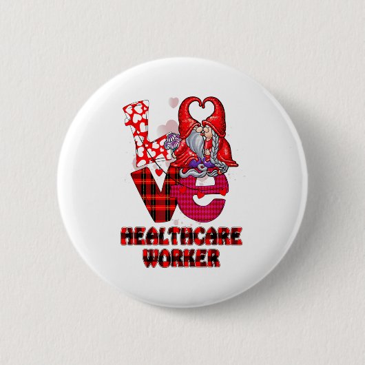 Love Gnome Healthcare Worker Valentines Day Heart Button (Vorderseite)