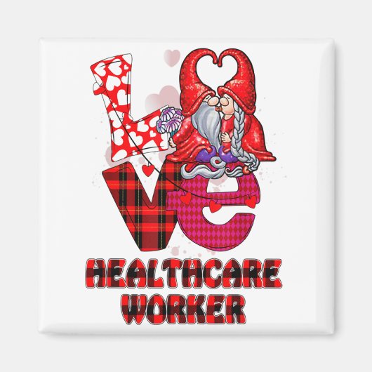 Love Gnome Healthcare Worker Valentines Day Heart  Magnet (Vorne)