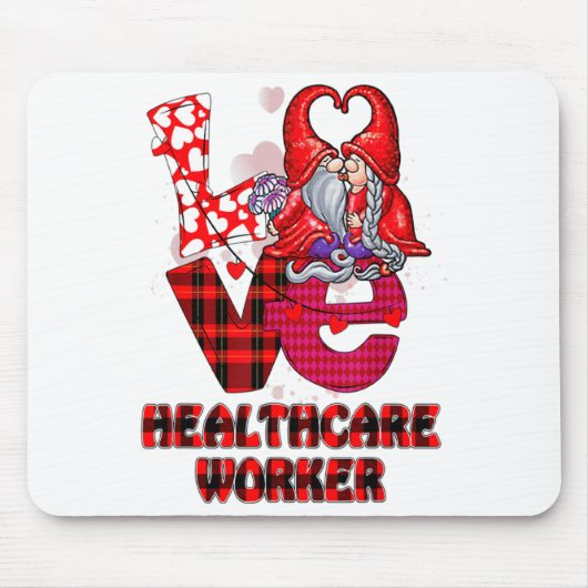 Love Gnome Healthcare Worker Valentines Day Heart  Mousepad (Vorne)