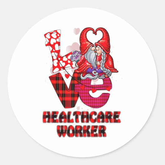 Love Gnome Healthcare Worker Valentines Day Heart Runder Aufkleber (Vorderseite)