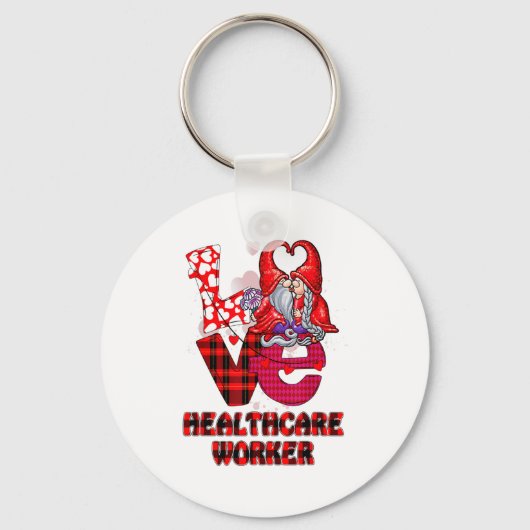 Love Gnome Healthcare Worker Valentines Day Heart  Schlüsselanhänger (Vorderseite)