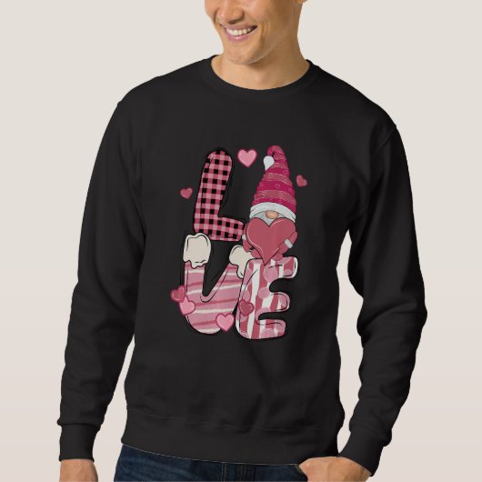 Love Gnome Holding Heart Buffalo Plaid Happy Valen Sweatshirt (Vorderseite)