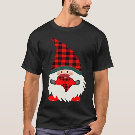 Love Gnome In A Red Buffalo Plaid Hat Christmas Va T-Shirt (Vorderseite)
