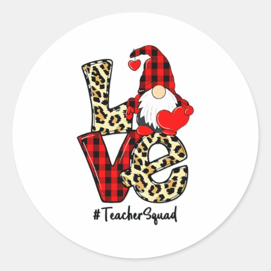 Love Gnome Teacher Squad Happy Valentine Gnome Tea Runder Aufkleber (Vorderseite)