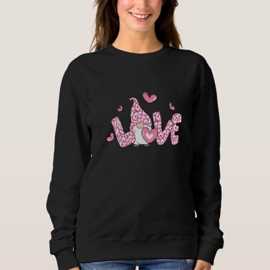 Love Gnome Valentine Day Pink Leopard Heart Matchi Sweatshirt (Vorderseite)