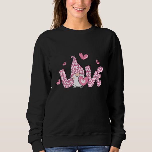 Love Gnome Valentine Day Pink Leopard Heart Matchi Sweatshirt (Vorderseite)