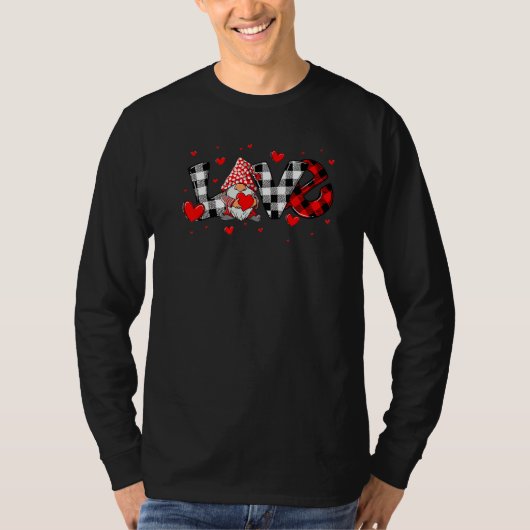 Love Gnome Valentines Day Buffalo Plaid Gnome Hear T-Shirt (Vorderseite)