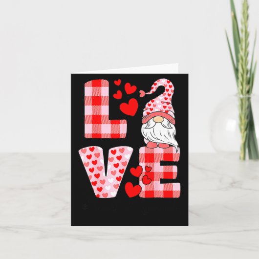 Love Gnome Valentines Day Red Buffalo Plaid Leopar Karte (Vorderseite)