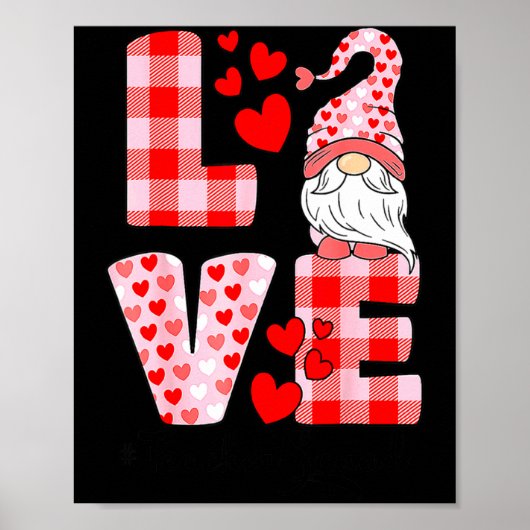 Love Gnome Valentines Day Red Buffalo Plaid Leopar Poster (Vorne)