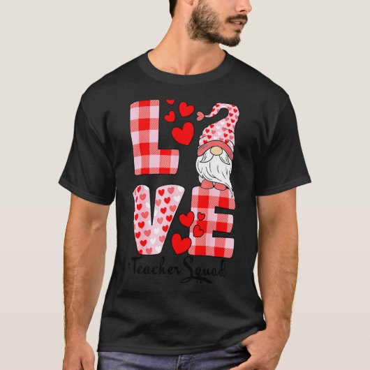 Love Gnome Valentines Day Red Buffalo Plaid Leopar T-Shirt (Vorderseite)