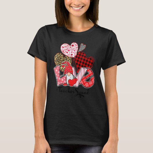 Love Gnome Valentines Day Red Buffalo Plaid Leopar T-Shirt (Vorderseite)
