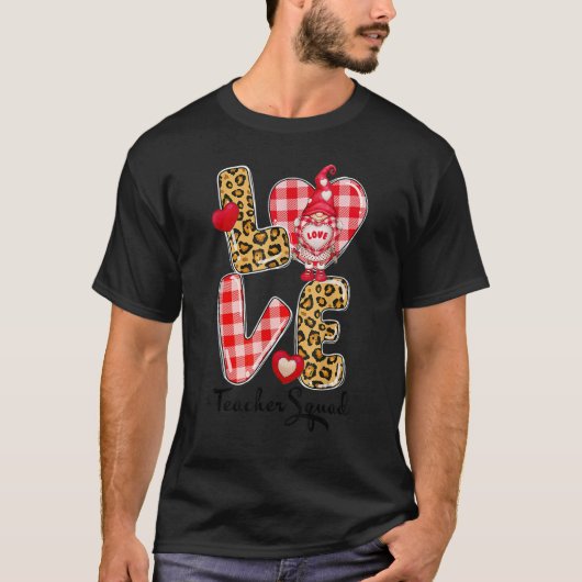 Love Gnome Valentines Day Red Buffalo Plaid Leopar T-Shirt (Vorderseite)