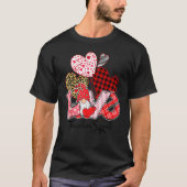 Love Gnome Valentines Day Red Buffalo Plaid Leopar T-Shirt (Vorderseite)