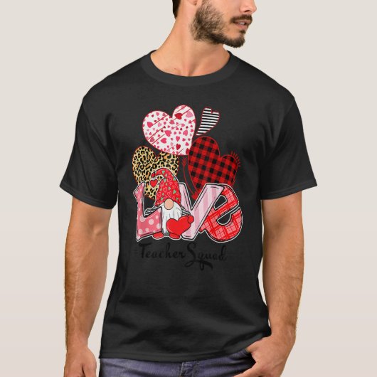 Love Gnome Valentines Day Red Buffalo Plaid Leopar T-Shirt (Vorderseite)