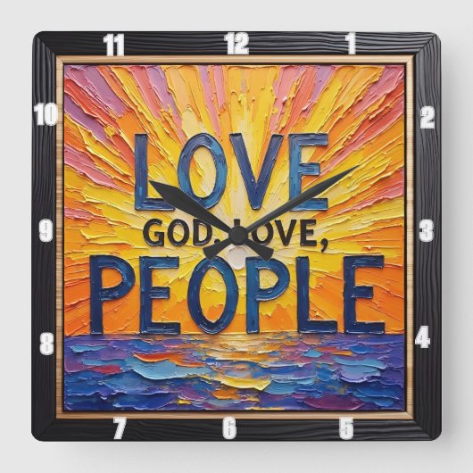 Love God, Love People Artwork Quadratische Wanduhr (Vorderseite)