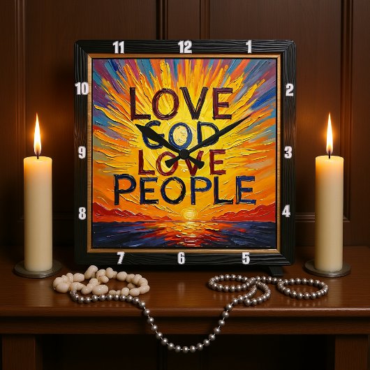 Love God Love People Sunset Art Quadratische Wanduhr