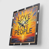 Love God Love People Sunset Art Quadratische Wanduhr (Winkel)