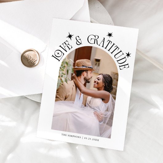 Love & Gratitude Minimalist Wedding Photo Pink Dankeskarte