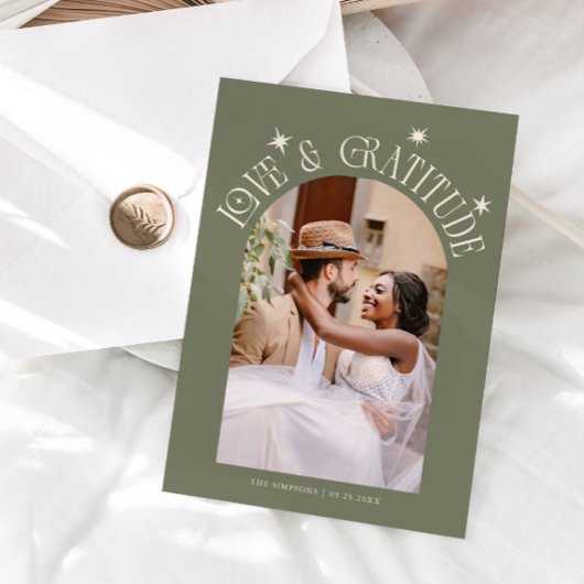 Love & Gratitude Minimalist Wedding Photo Sage Dankeskarte