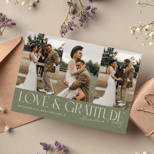 Love & Gratitude Sage Grün Hochzeits-Mehrfachfoto Dankeskarte