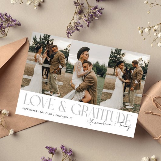 Love & Gratitude White Wedding Multi Photo   Dankeskarte