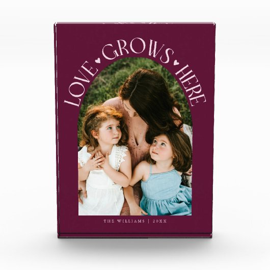 Love Grows Here Modern Arch Cranberry Fotoblock (Vorderseite)