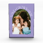 Love Grows Here Modern Arch Lilac Fotoblock<br><div class="desc">Modern and minimal family memory photo block featuring a photo in a arch frame with a text that says "Love Grows Here" with tiny hearts. Lilac.</div>