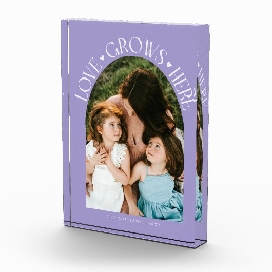 Love Grows Here Modern Arch Lilac Fotoblock (Rechts)