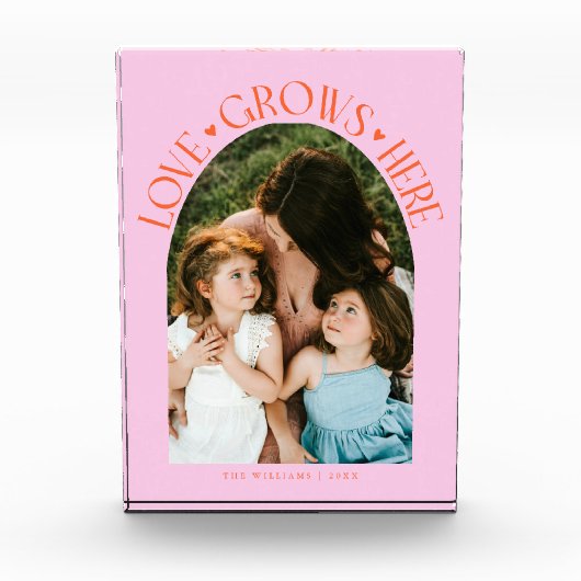 Love Grows Here Modern Arch Orange Pink Fotoblock (Vorderseite)