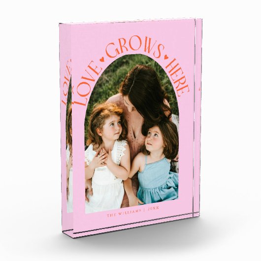 Love Grows Here Modern Arch Orange Pink Fotoblock (Links)