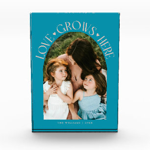 Love Grows Here Moderne Arch Aqua Pfirsich Fotoblock
