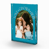 Love Grows Here Moderne Arch Aqua Pfirsich Fotoblock (Rechts)