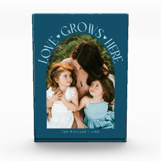Love Grows Here Moderne Teal-Bogenform Fotoblock