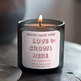 Love Grows Here | Valentine's Day Candle Labels  Quadratischer Aufkleber