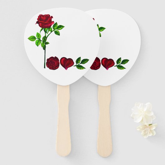 LOVE - Handbemalter Fächer mit Rose (Vorne und Hinten)