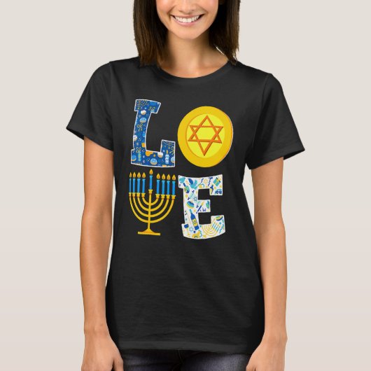 Love Hanukkah Chanukah Menorah Pajama Matching F T-Shirt (Vorderseite)