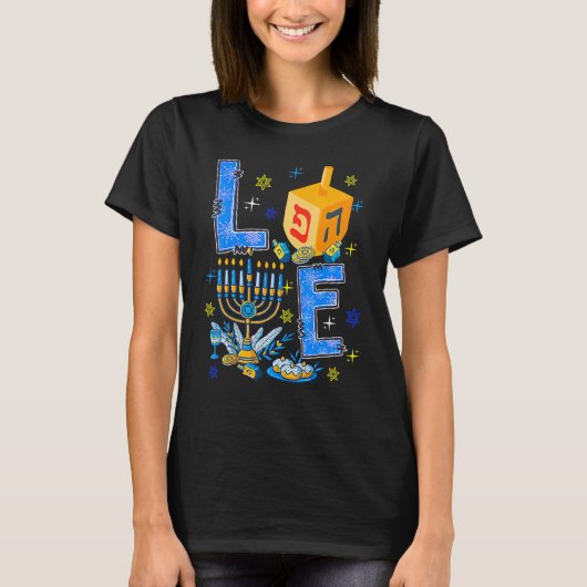 LOVE Hanukkah Decorations Cute Dreidel Menorah Jew T-Shirt (Vorderseite)