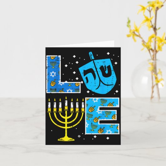Love Hanukkah Dreidel Menorah Jewish Chanukah Men Karte (Gelbe Blume)