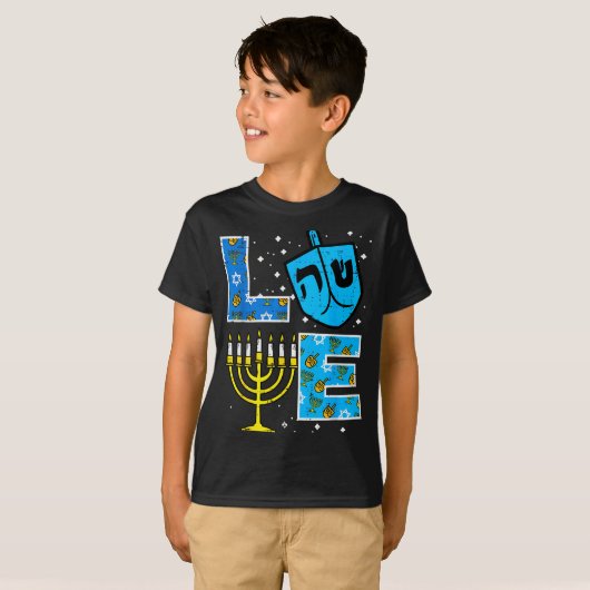 Love Hanukkah Dreidel Menorah Jewish Chanukah Men  T-Shirt (Vorne ganz)