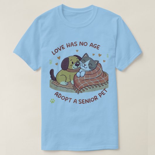 Love Has No Age –Adopt a Senior Pet Cartoon Design T-Shirt (Design vorne)
