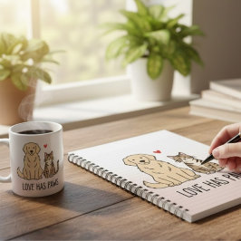 Love Has Paws | Cute Minimalist Dog and Cat Illust Notizblock