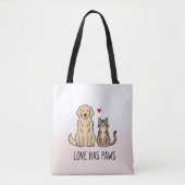 Love Has Paws | Cute Minimalist Dog and Cat Illust Tasche (Vorderseite)