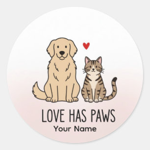 Love Has Paws   Süße minimalistische Hund- und Kat Runder Aufkleber